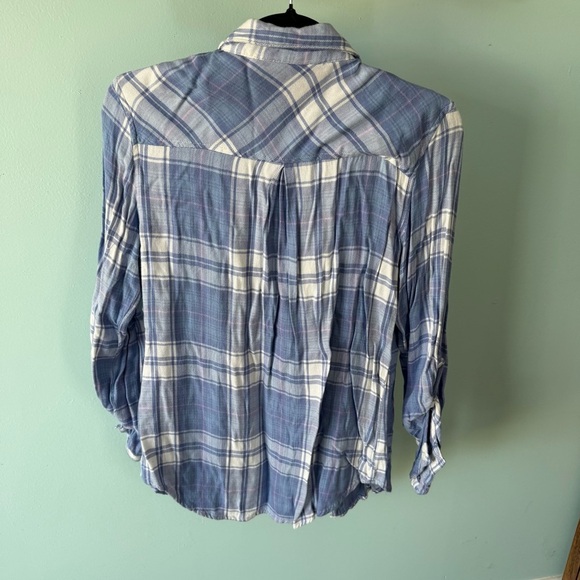 Altar’s State Lightweight Blue and White Plaid Button-Up Shirt Size Medum - Picture 4 of 5